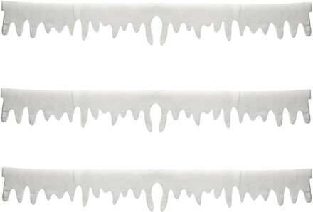 Feeric lights & Christmas Ijspegelranden/sneeuwranden - 3x - wit met glitter - 180 x 15 cm - polyester - sneeuwversiering