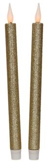 Feeric lights & Christmas Kaarsen set van 2x stuks Led dinerkaarsen goud glitter 28 cm - LED kaarsen Goudkleurig