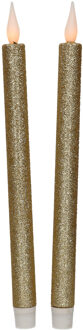 Feeric lights & Christmas Kaarsen set van 2x stuks Led dinerkaarsen goud glitter 28 cm
