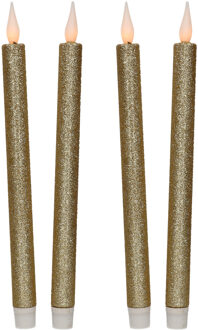 Feeric lights & Christmas Kaarsen set van 4x stuks Led dinerkaarsen goud glitter 28 cm