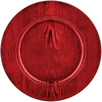 Feeric lights & Christmas Kaarsenbord/onderbord - hout look - rood - kunststof - D33 x H2 cm- rond