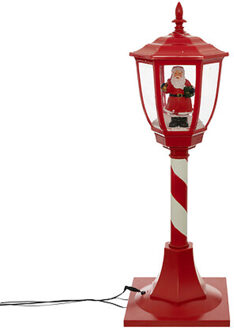Feeric lights & Christmas Kerst decoratie lantaarnpaal - rood - met led verlichting - 90 cm - sneeuw lantaarn