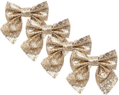 Feeric lights & Christmas Kerst ornamenten strikken - 4x stuks - goud - 16 x 14 cm - glitter strikjes