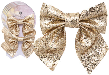 Feeric lights & Christmas Kerst ornamenten strikken - 8x stuks - goud - 16 x 14 cm - glitter strikjes