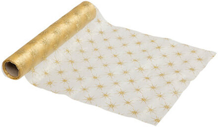 Feeric lights & Christmas Kerst stof/tafelloper - goud - 500 x 28 cm - polyester - tafelversiering - kerstdiner