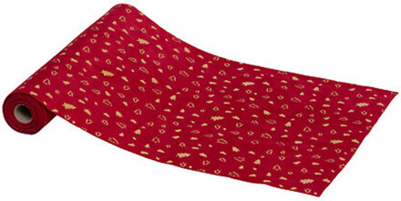 Feeric lights & Christmas Kerst stof/tafelloper - rood - 500 x 28 cm - polyester - tafelversiering - kerstdiner