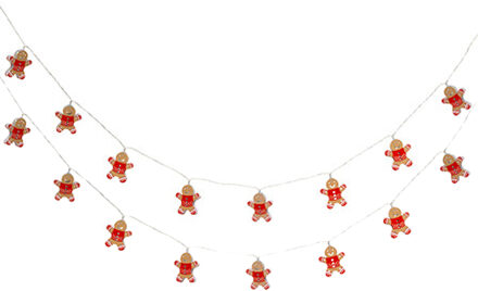 Feeric lights & Christmas kerst thema lichtsnoer - 2x - peperkoek mannetjes - 135 cm - 10 LED lampjes?-?batterij