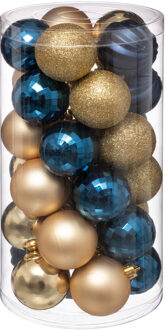 Feeric lights & Christmas Kerstballen - 30x st - blauw/champagne - D6 cm - kunststof - kerstversiering Multi