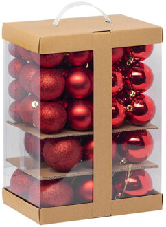 Feeric lights & Christmas Kerstballen - 60x st - 4, 6, 7 en 8 cm - rood - kunststof - kerstballenpakket