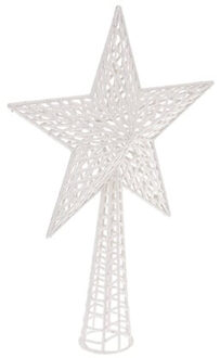 Feeric lights & Christmas Kerstboom piek - ster vorm - wit - kunststof - 37,5 cm - kerstpiek - kerstversiering