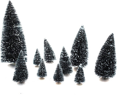 Feeric lights & Christmas Kerstdorp accessoires - miniatuur boompjes/kerstboompjes - 10x stuks