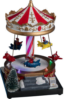 Feeric lights & Christmas Kerstdorp draaiende zweefmolen - vliegtuigjes - met led verlichting en muziek - 19 cm