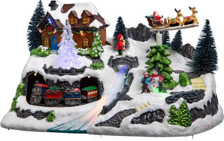 Feeric lights & Christmas Kerstdorp - geanimeerde trein en slee - led - Kerstdorpen Multikleur