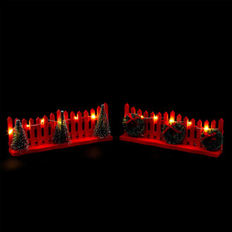 Feeric lights & Christmas Kerstdorp hekjes - 4x - rood - met led licht - 15 x 2,5 x 6 cm - kunststof - omheining