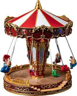 Feeric lights & Christmas Kerstdorp kerst tafereel - Draaimolen - draaiend - met led verlichting - 26 cm Multi