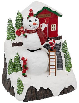 Feeric lights & Christmas Kerstdorp kerst tafereel - huis met sneeuwpop - met beweging en led verlichting - 26 cm Multi