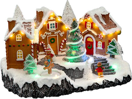 Feeric lights & Christmas Kerstdorp kerst tafereel - peperkoek dorp - met led verlichting - 23 cm