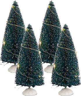 Feeric lights & Christmas Kerstdorp mini kerstboompjes - 4x st - 15 cm - verlicht - 20 witte LED lampjes