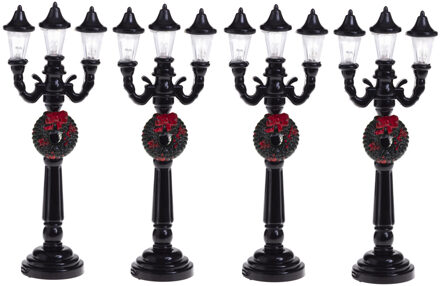 Feeric lights & Christmas Kerstdorp straatlantaarns/lantaarnpalen - 4x stuks - H10 cm -met licht