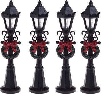 Feeric lights & Christmas Kerstdorp straatlantaarns/lantaarnpalen - 4x stuks - H10 cm -met licht