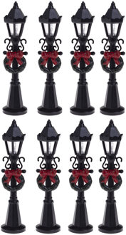 Feeric lights & Christmas Kerstdorp straatlantaarns/lantaarnpalen - 8x stuks - H10 cm -met licht