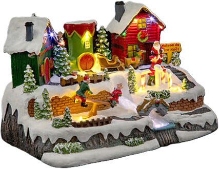 Feeric lights & Christmas Kerstdorp tafereel - elven dorp - met led verlichting, muziek en beweging - 31 x 19 x 20,5 cm