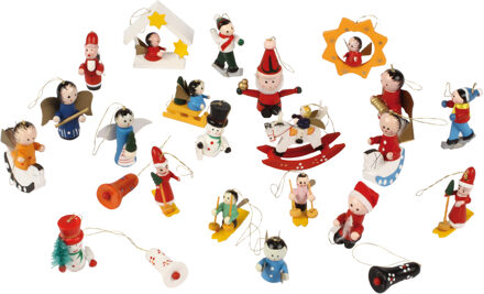 Feeric lights & Christmas Kersthangers/kerstornamenten - figuurtjes - 24x stuks - hout