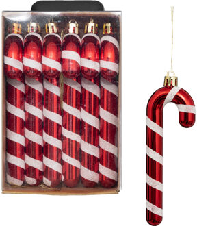 Feeric lights & Christmas Kersthangers - zuurstokken - 6x stuks - kunststof - 14 cm Rood