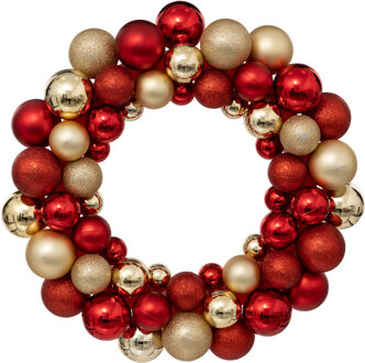 Feeric lights & Christmas Kerstkrans/deurkrans - kunststof kerstballen - rood/goud - 35 cm