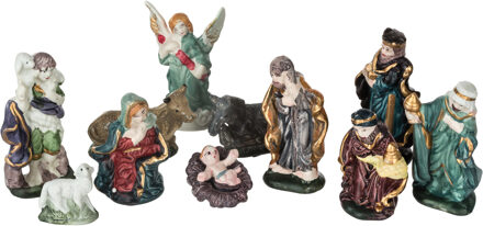 Feeric lights & Christmas Kerststal beelden/kerstbeelden - Set 11x stuks - 3 tot 9,5 cm - porselein Multi