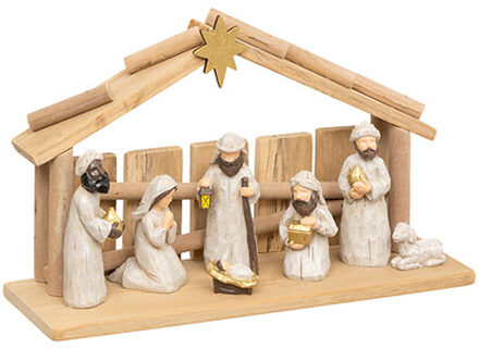 Feeric lights & Christmas Kerststal voor kinderen - met 7 beeldjes - 30 x 18 cm - kerstdecoratie kinderkamer