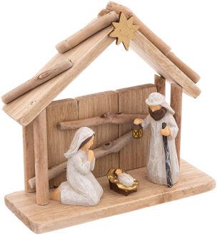 Feeric lights & Christmas Kerststalletje - met beeldjes - L20 x B8 x H19,5 cm - hout/polyresin