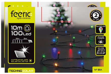 Feeric lights & Christmas Kerstverlichting - 2x - gekleurd - 10 meter - 100 led lampjes - zwart snoer - solar