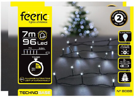 Feeric lights & Christmas Kerstverlichting - 2x - helder wit - 7 meter - 96 led lampjes - zwart snoer - op batterijen