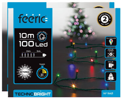 Feeric lights & Christmas Kerstverlichting - 2x st - gekleurd - 10 meter - 100 led lampjes - groen snoer - 8 functies