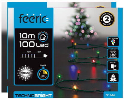 Feeric lights & Christmas Kerstverlichting - 2x st - gekleurd - 10 meter - 100 led lampjes - transparant snoer - 8 functies