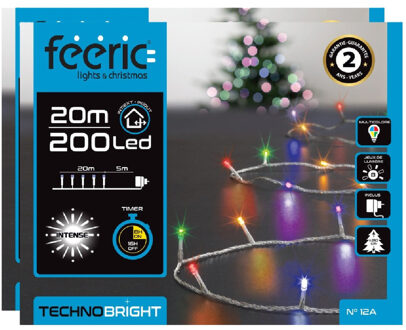 Feeric lights & Christmas Kerstverlichting - 2x st - gekleurd - 20 meter - 200 led lampjes - transparant snoer - 8 functies