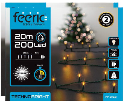 Feeric lights & Christmas Kerstverlichting - 2x st - warm wit - 20 meter - 200 led lampjes - groen snoer - 8 functies