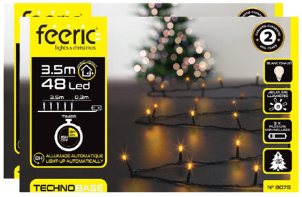 Feeric lights & Christmas Kerstverlichting - 2x st - warm wit - 3,5 meter - 48 led lampjes - zwart snoer - op batterijen
