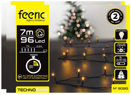 Feeric lights & Christmas Kerstverlichting - 2x st - warm wit - 7 meter - 96 led lampjes - zwart snoer - op batterijen