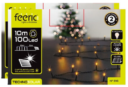 Feeric lights & Christmas Kerstverlichting - 2x - warm wit - 10 meter - 100 led lampjes - zwart snoer - solar