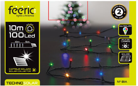 Feeric lights & Christmas Kerstverlichting - gekleurd - 10 meter - 100 led lampjes - zwart snoer - solar