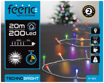Feeric lights & Christmas Kerstverlichting - gekleurd - 20 meter - 200 led lampjes - transparant snoer - 8 functies
