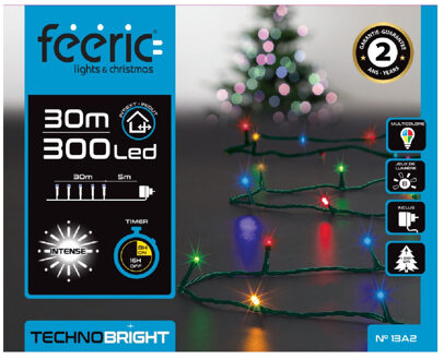 Feeric lights & Christmas Kerstverlichting - gekleurd - 30 meter - 300 led lampjes - transparant snoer - 8 functies