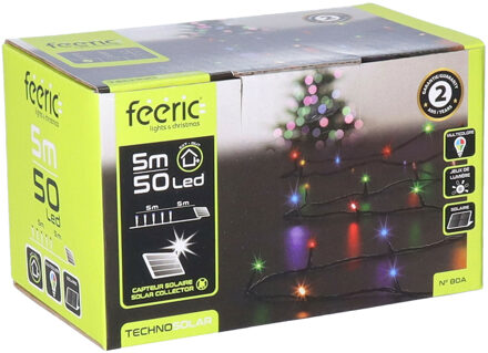 Feeric lights & Christmas Kerstverlichting - gekleurd - 5 meter - 50 led lampjes - zwart snoer - solar Multi