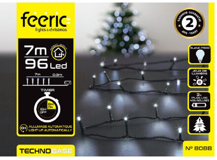 Feeric lights & Christmas Kerstverlichting - helder wit - 7 meter - 96 led lampjes - zwart snoer - op batterijen