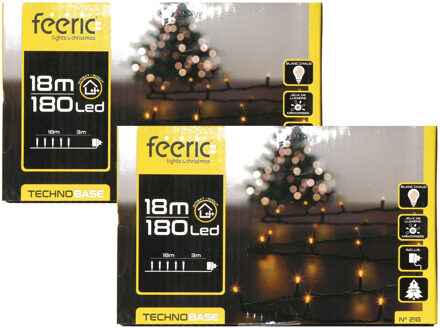 Feeric lights & Christmas Kerstverlichting lichtsnoer - 2x - 180 led lampjes - warm wit - 18 meter -?groen snoer