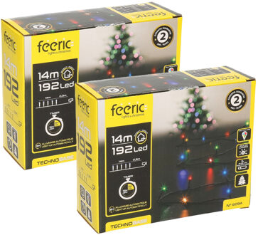 Feeric lights & Christmas Kerstverlichting - set van 2x st - gekleurd - 14 m - 192 leds - zwart snoer - op batterij