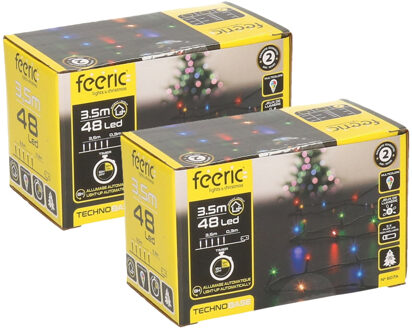 Feeric lights & Christmas Kerstverlichting - set van 2x st - gekleurd - 3,5 m - 48 leds - zwart snoer - op batterij