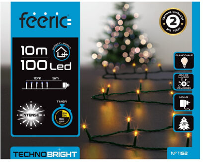 Feeric lights & Christmas Kerstverlichting - warm wit - 10 meter - 100 led lampjes - groen snoer - 8 functies